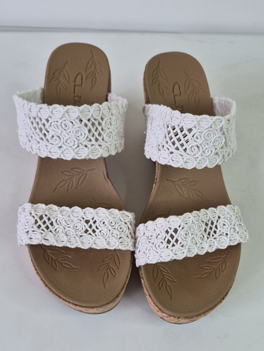 CL by Laundry Ivory Crochet Double-Strap Wedge Sandals